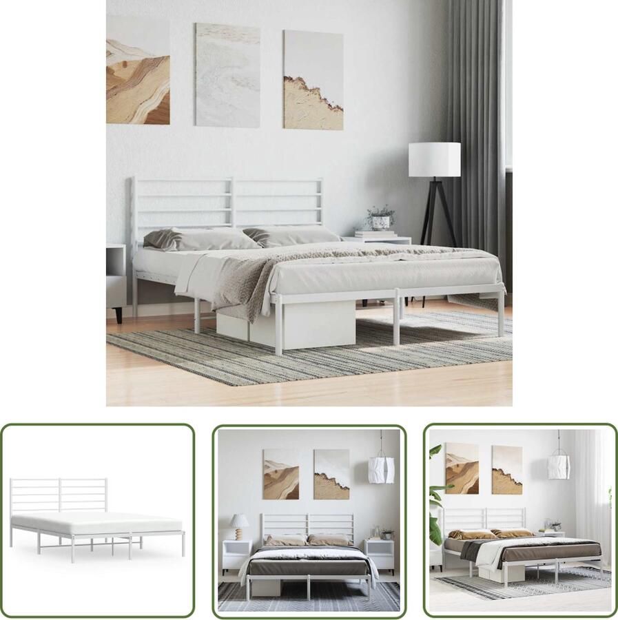 The Living Store Bedframe Klassiek Robuuste metalen constructie Metalen latten Extra opbergruimte Comfortabele ondersteuning Wit 207 x 156 x 90 cm Geschikte matras- 150 x 200 cm