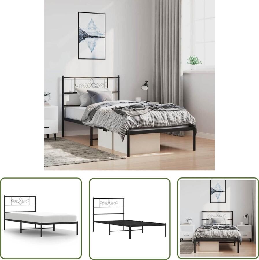 The Living Store Bedframe Klassiek Staal 196 x 105 x 90 cm Robuust en elegant Robuust Bed Frame Klassiek Bedframe Staal Bedframe Zwarte Bedframe Elegant Bedframe