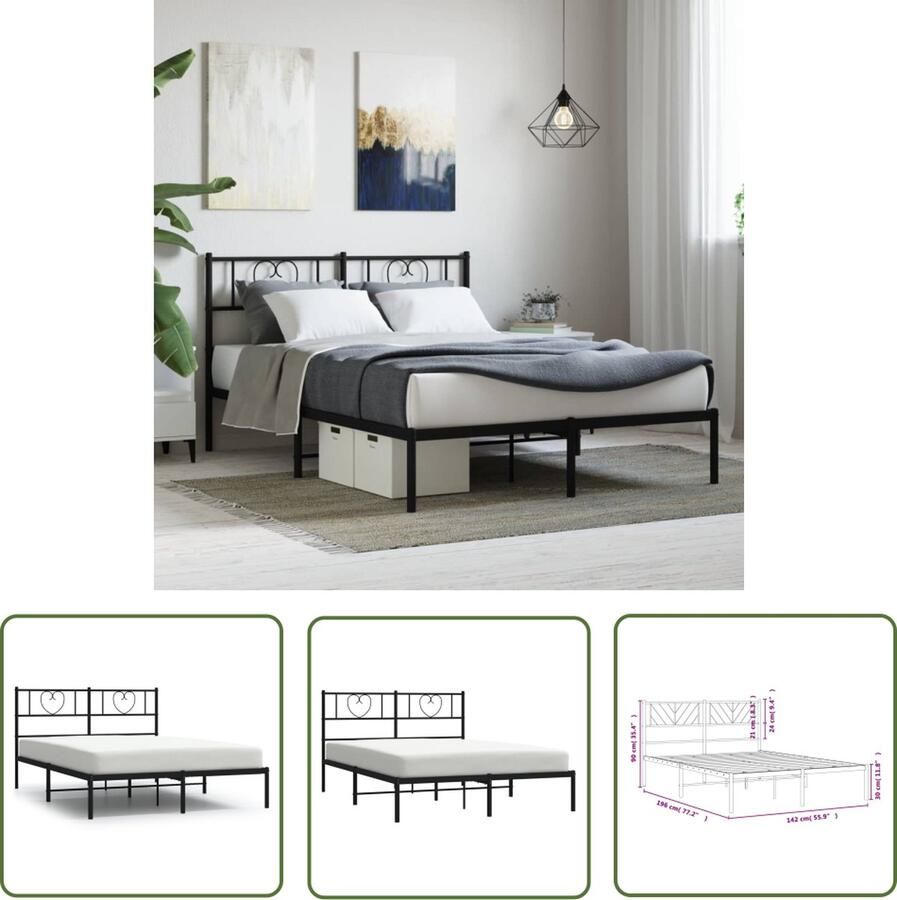 The Living Store Bedframe Klassiek Staal 196 x 142 x 90 cm Robuust en Comfortabel Robuust Bed Frame Klassiek Bedframe Staal Bedframe Zwarte Bedframe Tweepersoons Bedframe - Foto 2