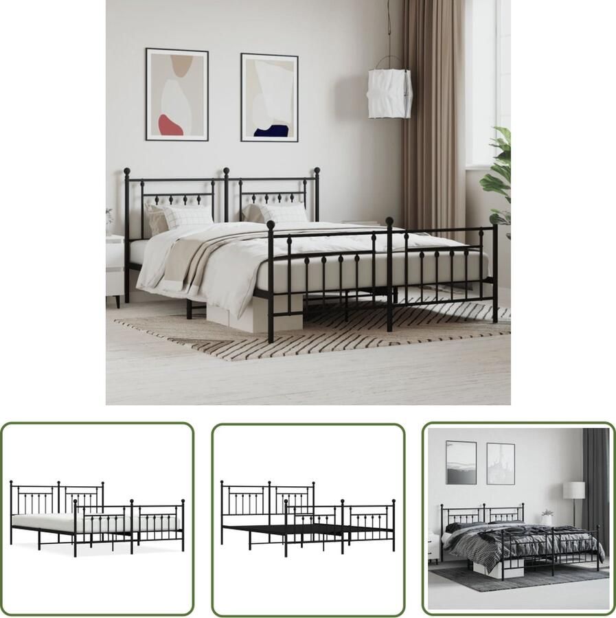 The Living Store Bedframe Klassiek Staal 219x187x97 cm Robuust metalen constructie Robuust Bedframe Klassiek Bed Staal Bed Frame Zwarte Bedpost Tweepersoons Bed