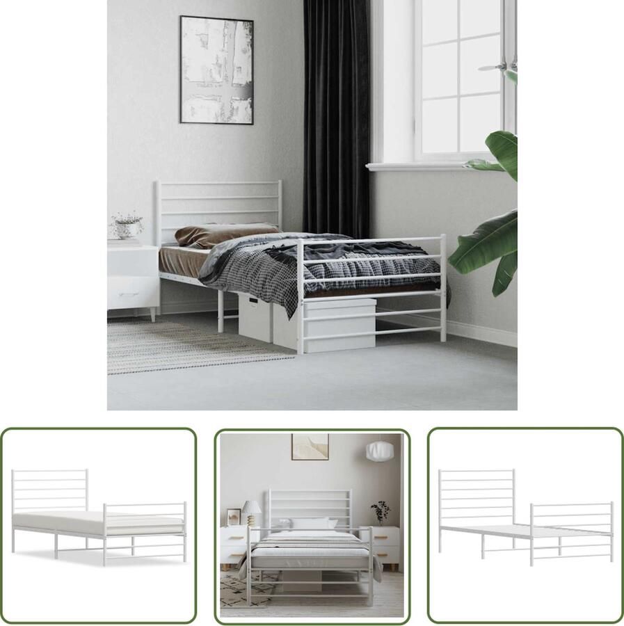The Living Store Bedframe Klassiek Wit 196 x 105 x 90 cm Robuuste metalen constructie Klassieke Bedframe Houten Bedframe Metalen Bedframe Wit Bedframe 100x190