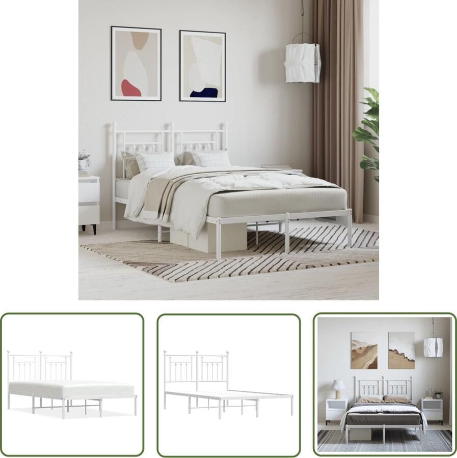 The Living Store Bedframe met hoofdbord metaal wit 135x190 cm Bed Frame Klassiek Bed Wit Bed Staal Bed Boxspring Bed