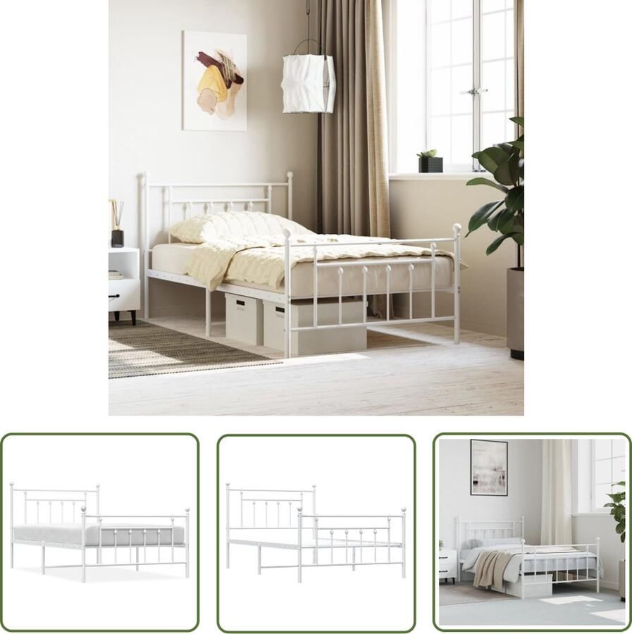 The Living Store Bedframe Klassiek Wit 207 x 112 x 97 cm Robuust en functioneel Robuust Bedframe Klassiek Bed Houten Bed Frame Wit Bed Staal Bedframe