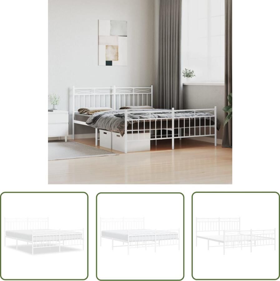 The Living Store Bedframe Klassiek Wit 207 x 156 x 91 cm Robuuste Metalen Constructie Metalen Bedframe Klassiek Bed Wit Bed Staal Bedframe Boxspring Bed - Foto 2