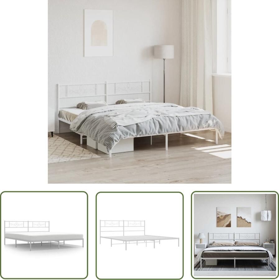 The Living Store Bedframe Klassiek Wit 219x187x90 cm Robuuste Metalen Constructie Robuust Bed Frame Klassiek Bed Wit Bedframe Staal Bedframe Hoofdbord Bed