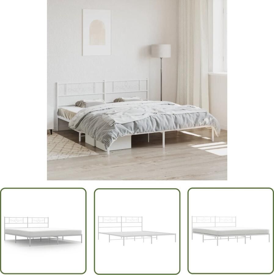 The Living Store Bedframe Klassiek Wit 219x187x90 cm Robuuste Metalen Constructie Robuust Bed Frame Klassiek Bed Wit Bedframe Staal Bedframe Hoofdbord Bed - Foto 3