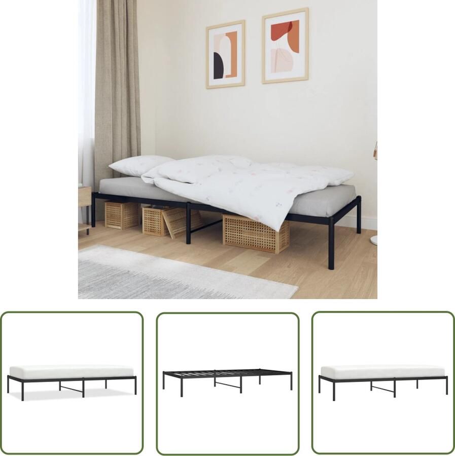 The Living Store Bedframe Klassiek Zwart 196 x 104.5 x 31 cm Robuuste Metalen Constructie Robuust Bed Frame Klassiek Bed Zwarte Bedbank Metalen Bedframe Staal Bedframe