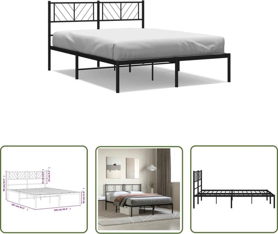 The Living Store Bedframe Klassiek Zwart 207 x 166 x 90 cm Robuust Metaal Extra opbergruimte Robuust Bed Frame Klassiek Bed Metalen Bed Tweepersoons Bed Zwarte Bed - Foto 2