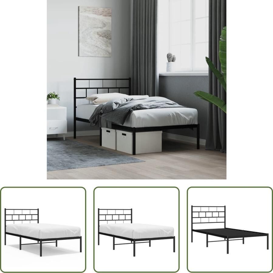 The Living Store Bedframe Klassiek Zwart 207x104.5x90 cm Robuuste Metalen Constructie