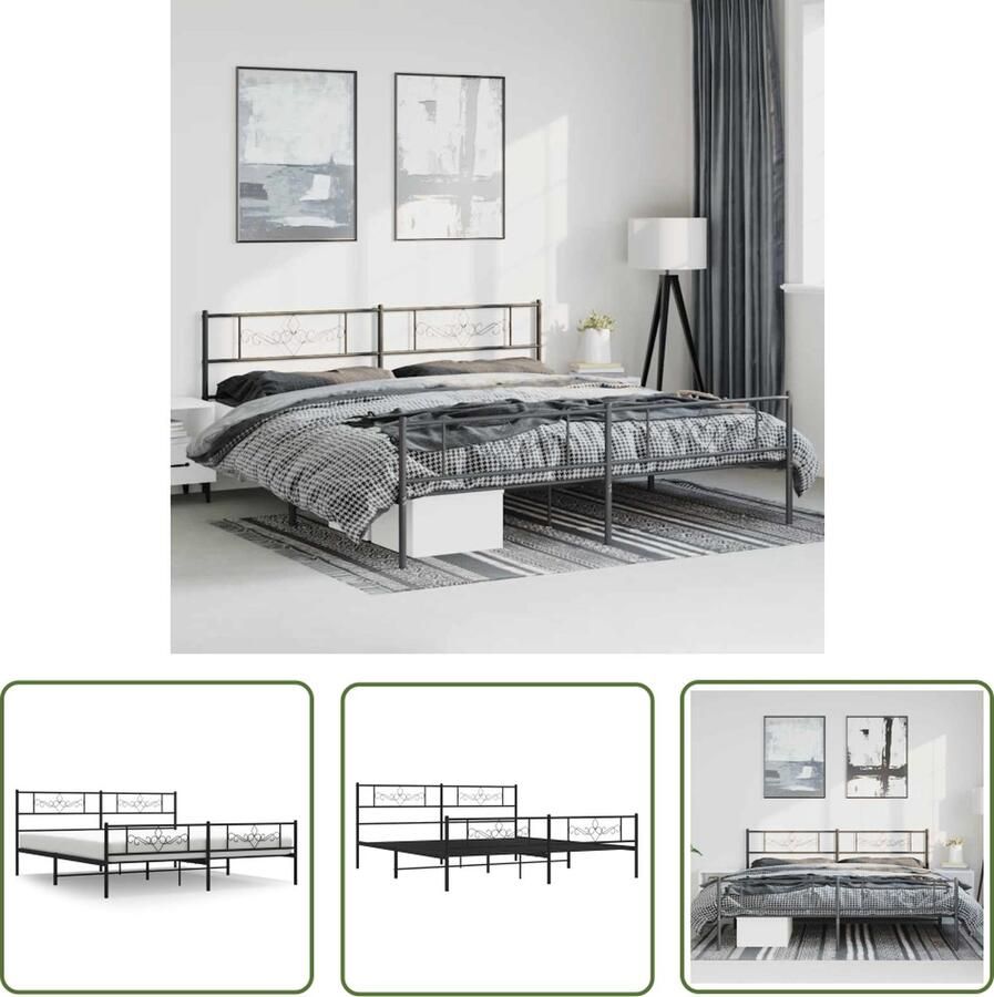 The Living Store Bedframe met hoofd- en voeteneinde metaal zwart 193x203 cm Robuust Bedframe Staal Bedframe Classic Bed Frame Zwarte Bedpost Tweepersoons Bed