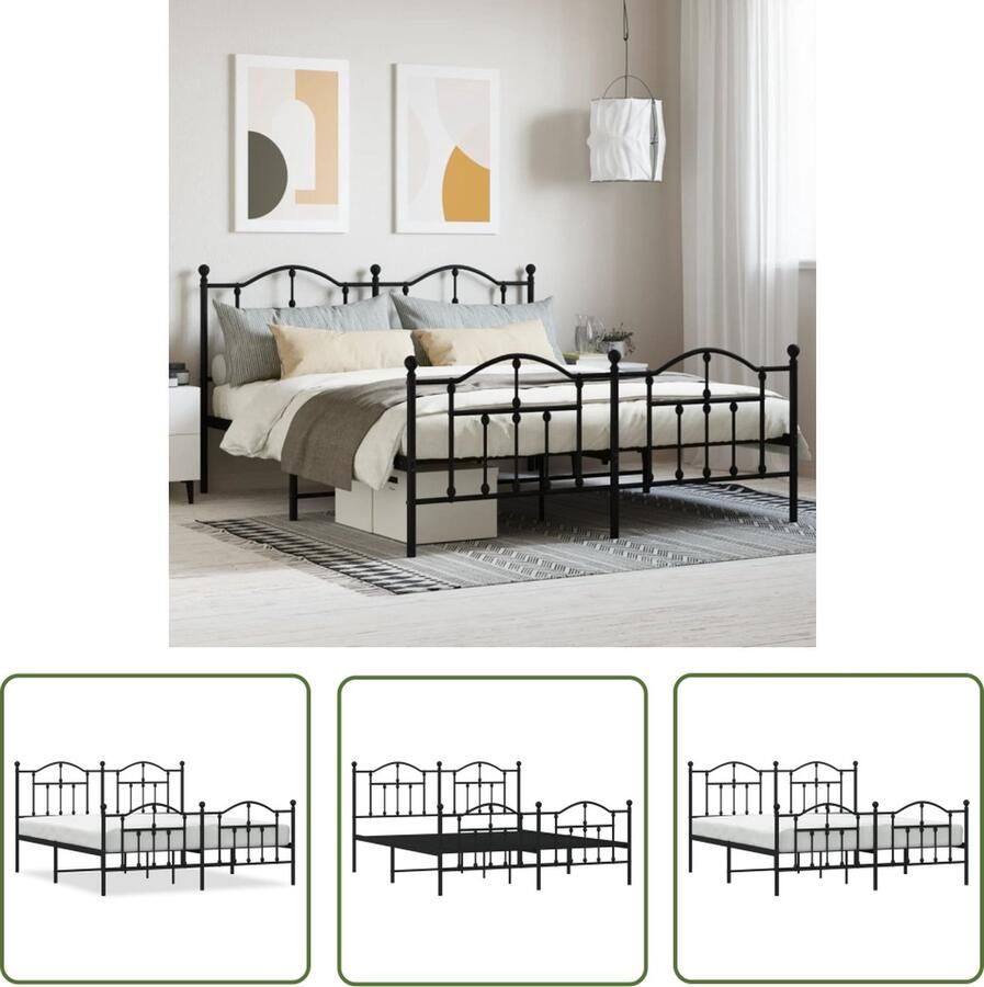 The Living Store Bedframe Klassiek Zwart Robuust Metalen Constructie Metalen Latten Extra Opbergruimte Functioneel Hoofd- en Voeteneinde 219x187x97 cm Robuust Bed Frame Klassiek Bed Zwarte Bedframe Metalen Bedframe Boxspring Bed