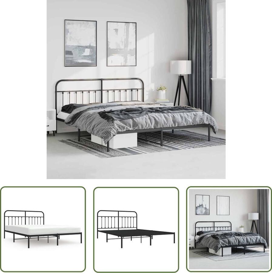 The Living Store Bedframe Klassiek Zwart Robuuste Metalen Constructie Metalen Latten en Poten Extra Opbergruimte Comfortabele Ondersteuning 219 x 187 x 100 cm (L x B x H) Geschikte matras- 183 x 213 cm (B x L) Montage vereist