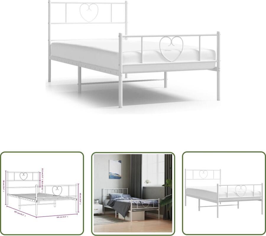 The Living Store Bedframe Klassieke Metaal 207 x 105 x 90 cm Wit