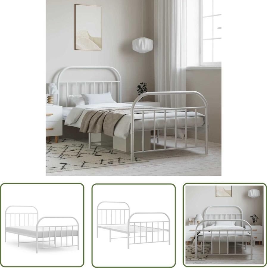 The Living Store Bedframe Klassieke Metalen constructie 196 x 105 x 100 cm Wit Klassieke Bed Frame Metalen Bedframe Bed Frame Wit Bed Frame 100x190 Boxspring Frame