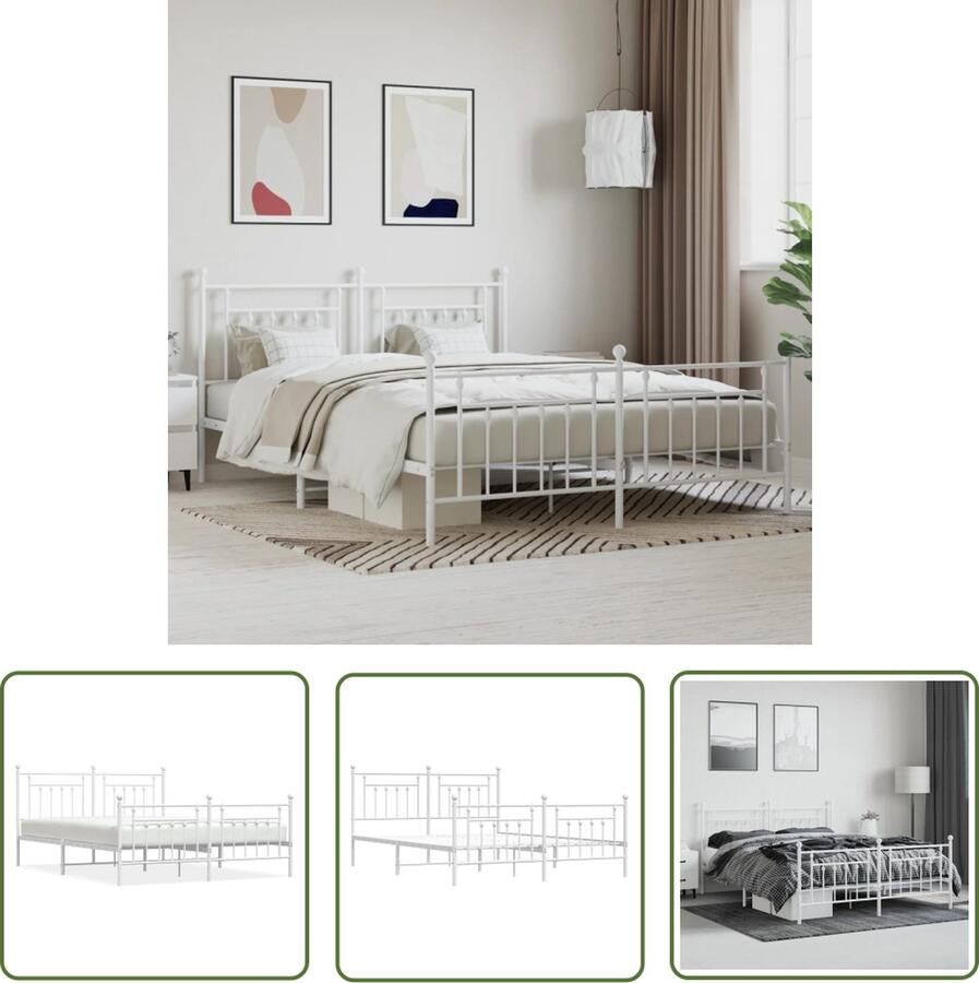 The Living Store Bedframe Klassieke Metalen constructie 219 x 187 x 97 cm Wit Klassieke Bed Frame Metalen Bedframe Houten Bedframe Boxspring Bed Tweepersoons Bed