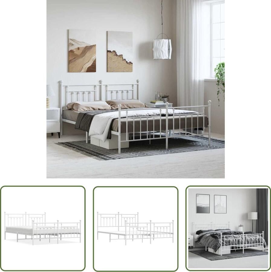 The Living Store Bedframe Klassieke Metalen constructie 219 x 187 x 97 cm Wit Klassieke Bed Frame Metalen Bedframe Houten Bedframe Boxspring Bed Tweepersoons Bed - Foto 2