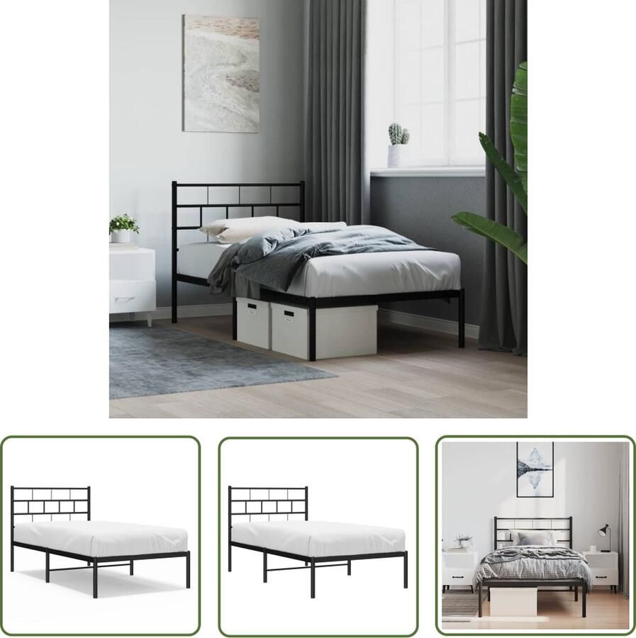 The Living Store bedframe klassieke metalen logeerbed 196 x 104.5 x 90 cm zwart Klassieke Bedframe Metalen Bed Zwart Bedframe Bed Met Hoofdbord Logeerbed - Foto 2
