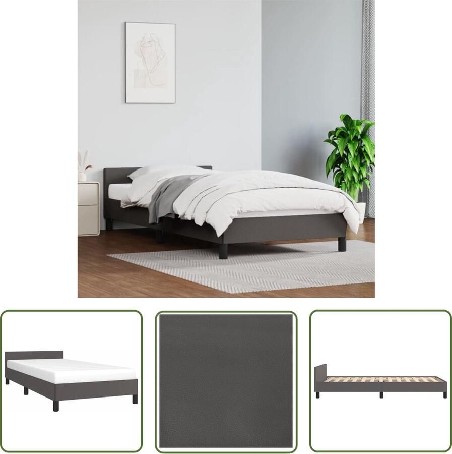 The Living Store Bedframe met hoofdbord kunstleer grijs 100x200 cm Bedframe Met Hoofdbord Bedframes Met Hoofdborden Bedframe Bed Slaapmeubel Bedbodem Ledikant Eenpersoonsbed Slaapbed Bedframes Bedden