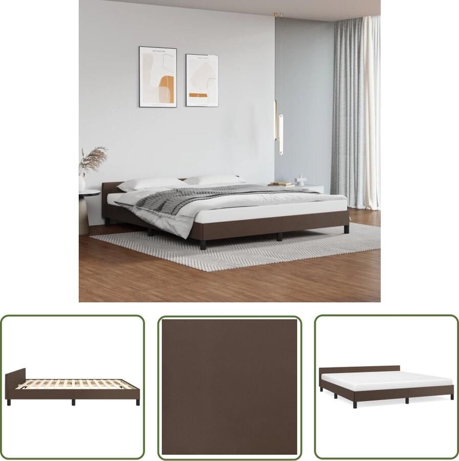The Living Store Bedframe met hoofdbord kunstleer bruin 160x200 cm Bedframe Met Hoofdbord Bedframes Met Hoofdborden Bedframe Bed Slaapmeubel Bedbodem Ledikant Eenpersoonsbed Slaapbed Bedframes Bedden