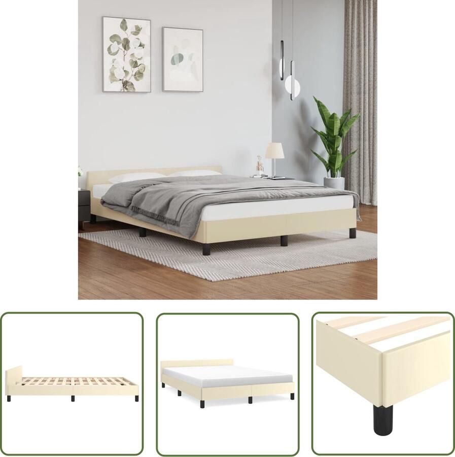 The Living Store Bedframe met hoofdeinde zonder matras 140x200 cm crèmekleurig Bed Frame Tweepersoons Bed Crème Kleur Kunstleder Bed Slaapcomfort