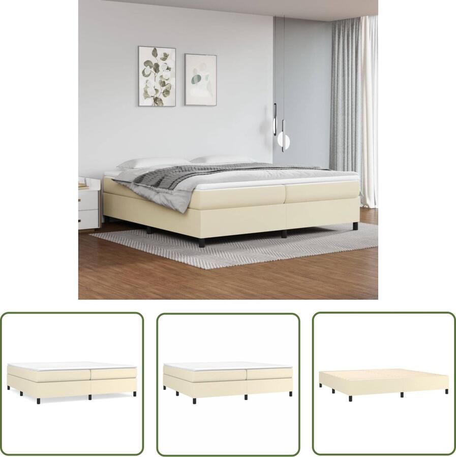 The Living Store Boxspringframe kunstleer crèmekleurig 200x200 cm Boxspringframe Boxspringframes Bed Ledikant Slaapmeubel Bedframe Bedbodem Tweepersoonsbed Boxspring Bedden Ledikanten