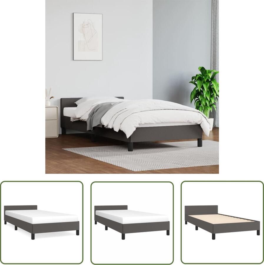 The Living Store Bedframe met hoofdbord kunstleer grijs 90x190 cm Bedframe Met Hoofdbord Bedframes Met Hoofdborden Bedframe Bed Slaapmeubel Bedbodem Ledikant Eenpersoonsbed Slaapbed Bedframes Bedden