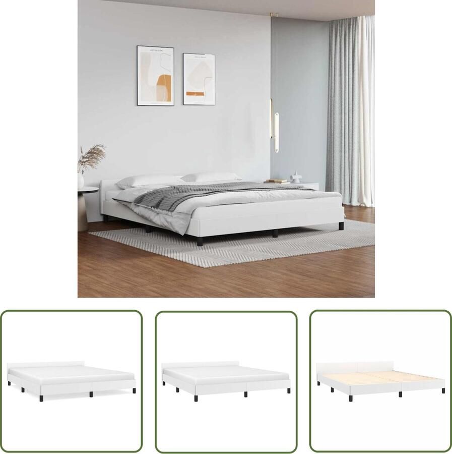 The Living Store Bedframe met hoofdbord kunstleer wit 180x200 cm Bedframe Met Hoofdbord Bedframes Met Hoofdborden Bedframe Bed Slaapmeubel Bedbodem Ledikant Eenpersoonsbed Slaapbed Bedframes Bedden