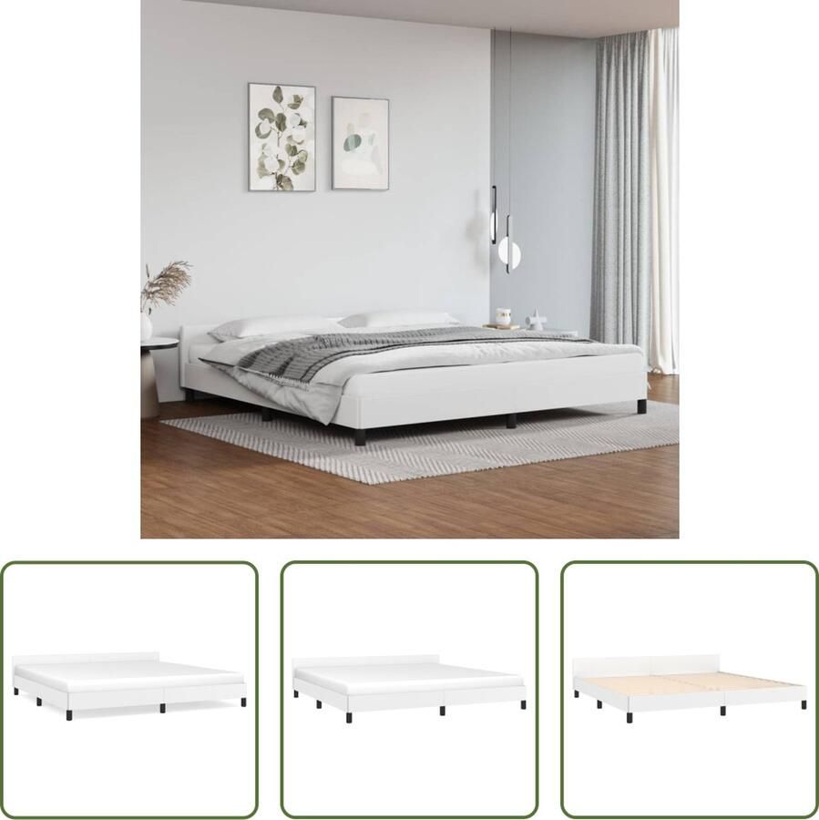 The Living Store Bedframe met hoofdbord kunstleer wit 200x200 cm Bedframe Met Hoofdbord Bedframes Met Hoofdborden Bedframe Bed Slaapmeubel Bedbodem Ledikant Eenpersoonsbed Slaapbed Bedframes Bedden