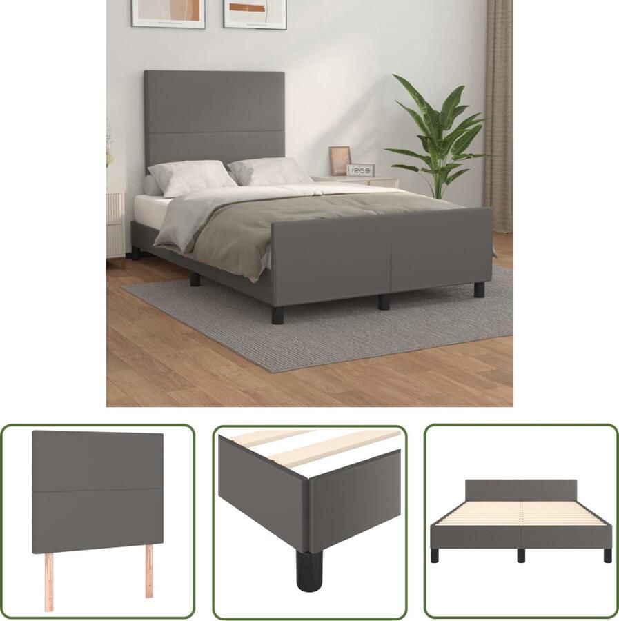 The Living Store Bedframe Kunstleer Verstelbaar hoofdbord Multiplex lattenbodem Grijs Bedframe Kunstleder Bed Verstelbaar Hoofdbord Multiplex Lattenbodem Grijs Bed