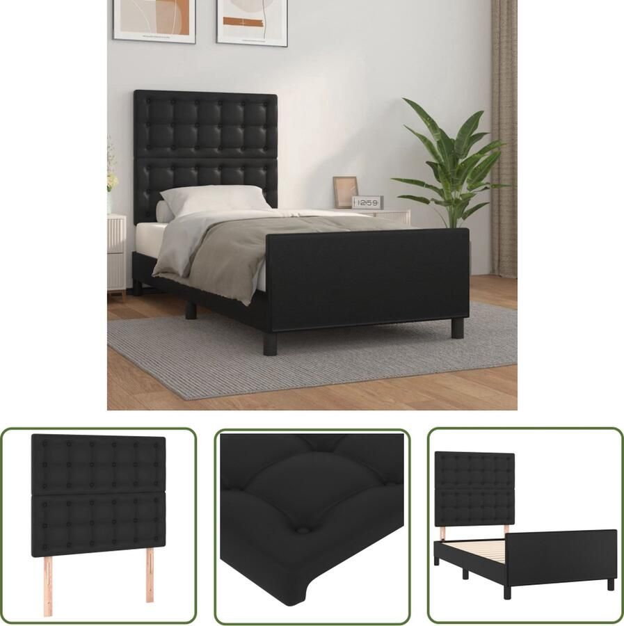 The Living Store Bedframe Kunstleer Verstelbaar Stabiele poten Multiplex lattenbodem Comfortabele ondersteuning Zwart 203 x 103 x 118 128 cm Geschikt voor 100 x 200 cm matras Inclusief hoofdeind - Foto 2