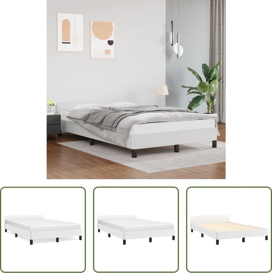 The Living Store Bedframe met hoofdbord kunstleer wit 120x200 cm Bedframe Met Hoofdbord Bedframes Met Hoofdborden Bedframe Bed Slaapmeubel Bedbodem Ledikant Eenpersoonsbed Slaapbed Bedframes Bedden - Foto 2