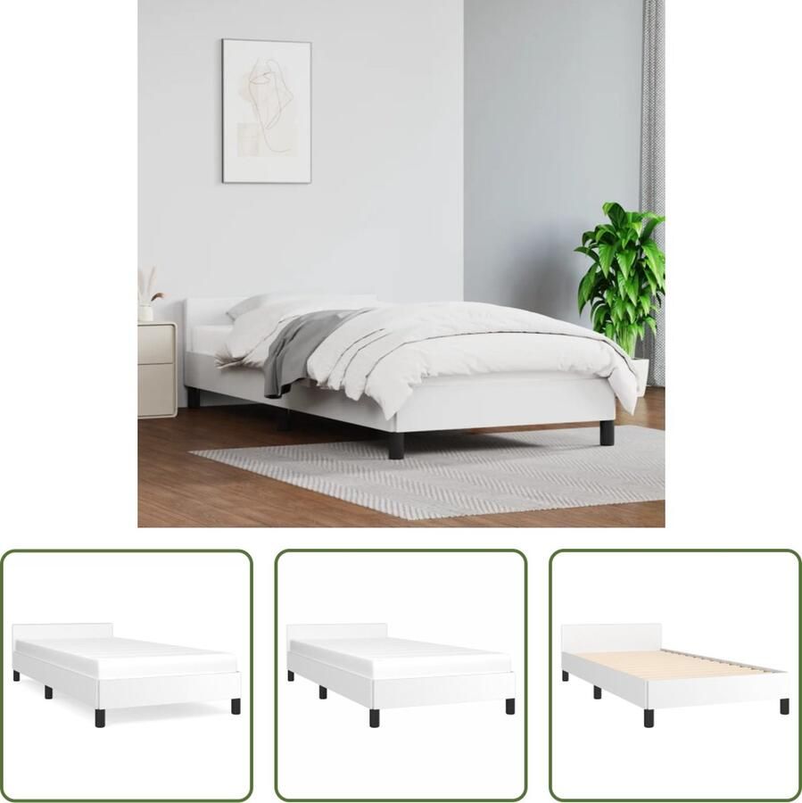 The Living Store Bedframe met hoofdbord kunstleer wit 100x200 cm Bedframe Met Hoofdbord Bedframes Met Hoofdborden Bedframe Bed Slaapmeubel Bedbodem Ledikant Eenpersoonsbed Slaapbed Bedframes Bedden