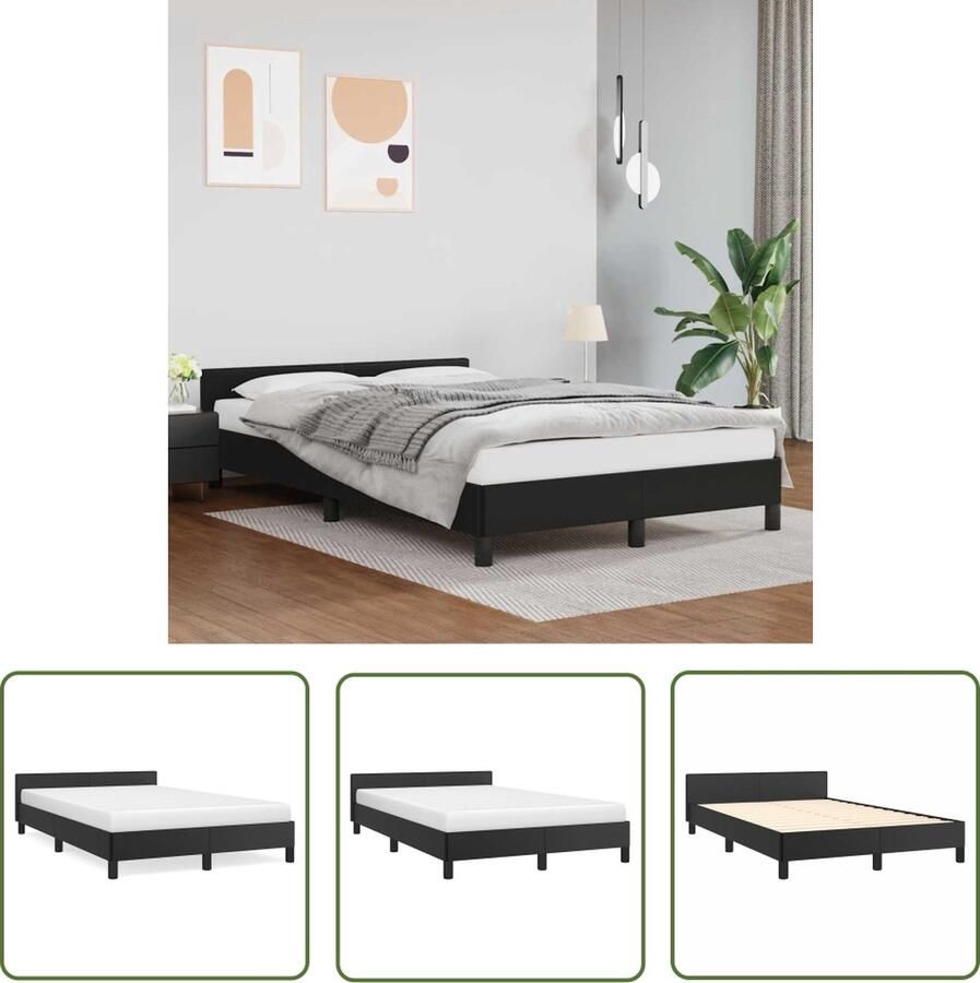 The Living Store Bedframe met hoofdbord kunstleer zwart 120x200 cm Bedframe Met Hoofdbord Bedframes Met Hoofdborden Bedframe Bed Slaapmeubel Bedbodem Ledikant Eenpersoonsbed Slaapbed Bedframes Bedden - Foto 2
