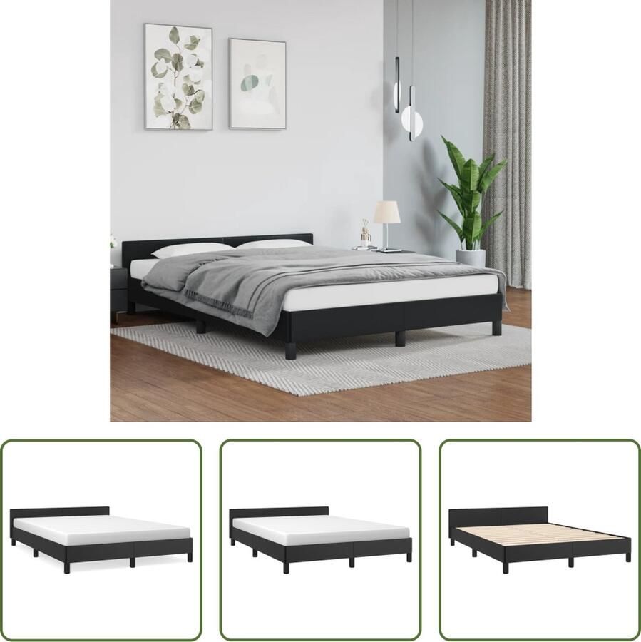 The Living Store Bedframe met hoofdbord kunstleer zwart 140x200 cm Bedframe Met Hoofdbord Bedframes Met Hoofdborden Bedframe Bed Slaapmeubel Bedbodem Ledikant Eenpersoonsbed Slaapbed Bedframes Bedden - Foto 2