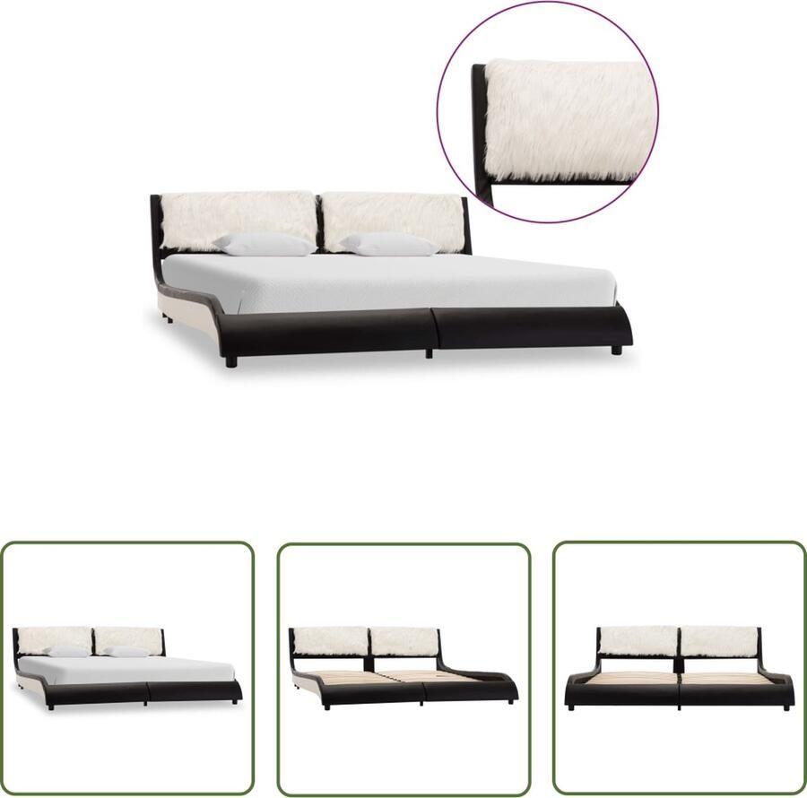 The Living Store Bedframe kunstleer zwart en wit 180x200 cm Modern Bedframe Zwarte Bedbank Tweepersoons Bed Kunstleder Bed Boxspring Bed