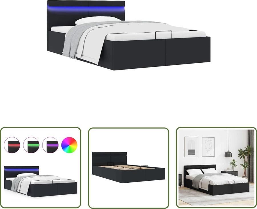 The Living Store Bedframe Kunstleren bekleding Hydraulisch LED-strip 212 x 127 x 73 cm Zwart Hydraulisch Bedframe Kunstleder Bed Led Verlichting Bed Boxspring Bed Slaapcomfort