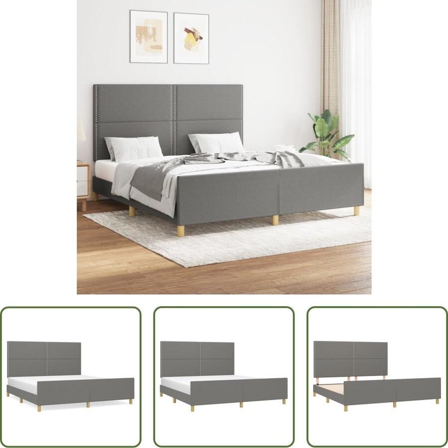 The Living Store Bedframe L-160x200cm donkergrijs stoffen hoofdeinde Bedframe Boxspring Tweepersoonsbed Donkere Kleuren Grijs Bed