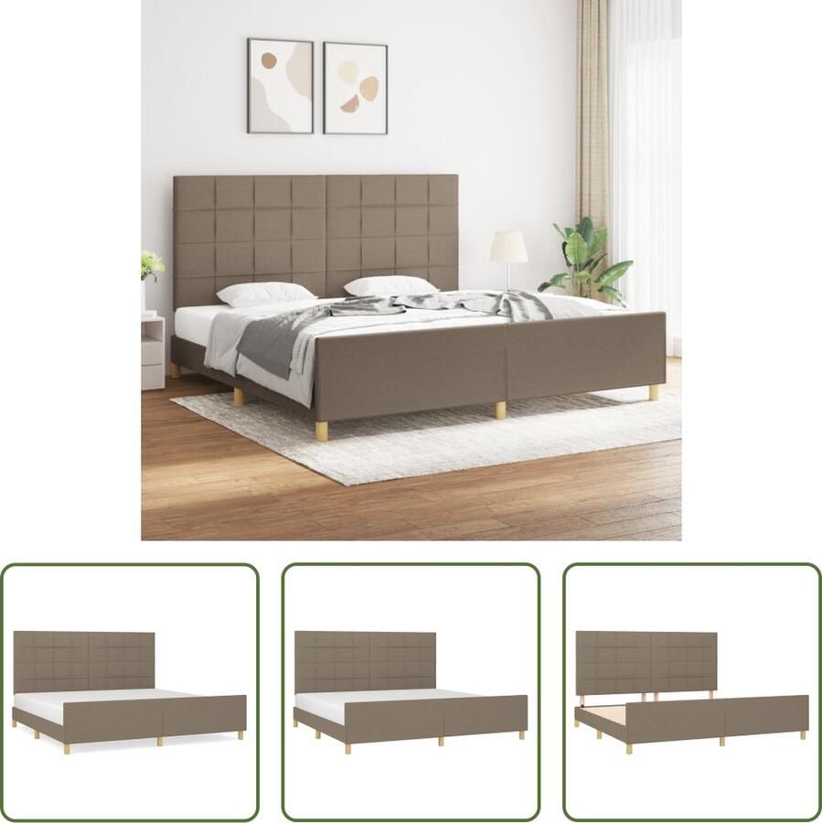 The Living Store Bedframe Larikshout Taupe 203x206x118 128 cm Verstelbaar hoofdeinde Bed Frame Houten Bed Tweepersoons Bed Met Hoofdeinde Stof Bed