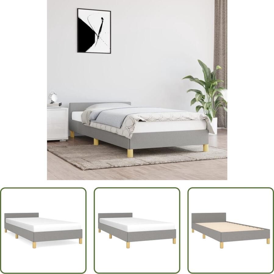 The Living Store Bedframe met hoofdeinde stof lichtgrijs 100x200 cm Bedframe Met Hoofdeinde Bedframes Met Hoofdeindes Bed Slaapmeubel Ledikant Bedbodem Tweepersoonsbed Bedden Slaapmeubels Slaapmeubelen Slaapmeubilair