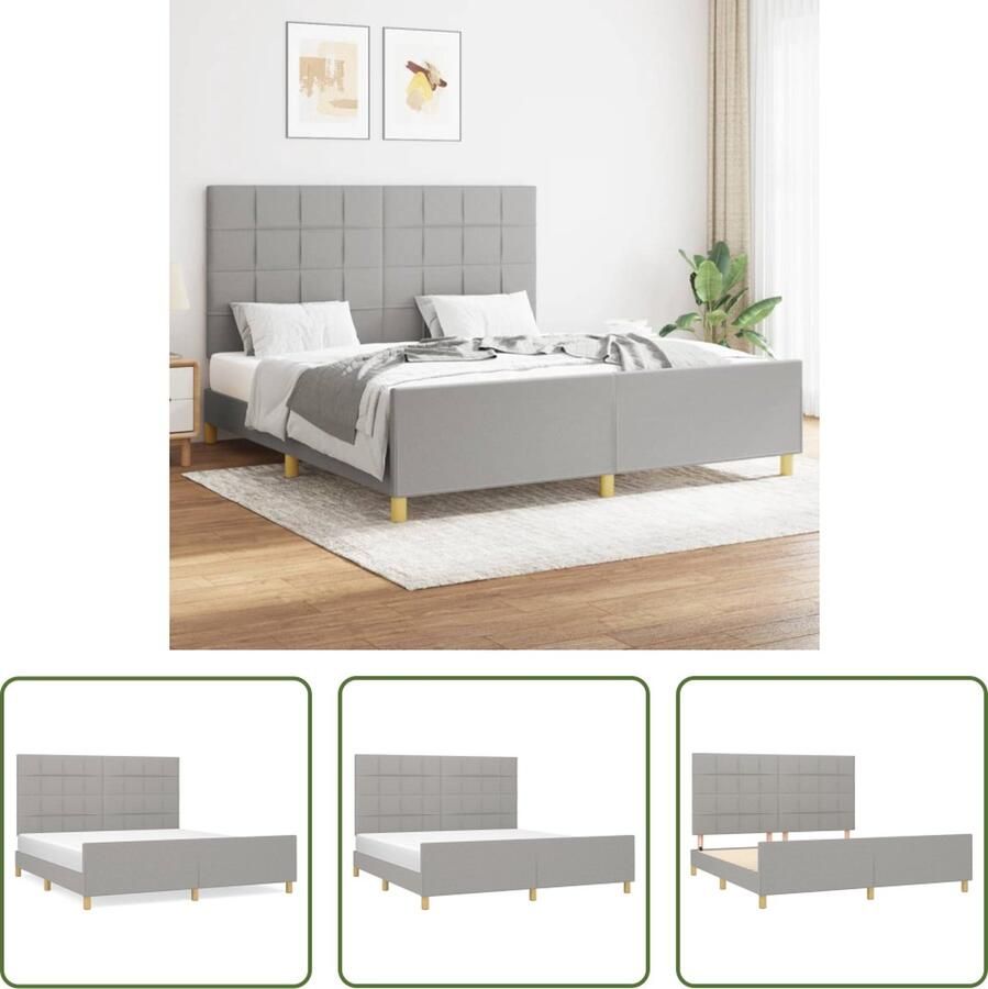 The Living Store Bedframe Lichtgrijs 203 x 166 x 118 128 cm Inclusief hoofdeinde Geschikt voor matras 160 x 200 cm Duurzaam materiaal Bed Frame Slaapcomfort Houten Bed Grijs Bed Tweepersoons Bed