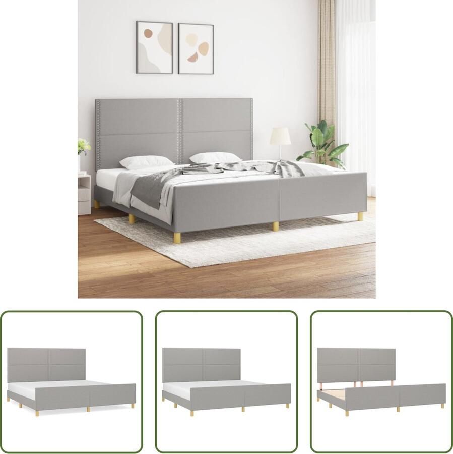 The Living Store Bedframe Lichtgrijs 203 x 206 x 118 128 cm Duurzaam materiaal Verstelbare hoogte Ondersteunende poten Multiplex lattenbodem Comfortabele ondersteuning Bed Frame Houten Bed Grijs Bed Tweepersoonsbed Boxspring Bed
