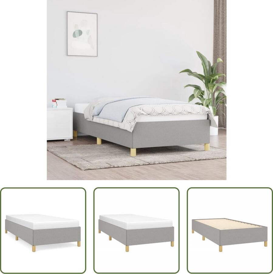 The Living Store Bedframe Lichtgrijs 203x103x35 cm Stoffen bekleding Multiplex lattenbodem Geschikt voor 100x200 cm matras Slaapkamer Meubels Bedframe Tweepersoons Bed Houten Bedframe Grijs Bedframe
