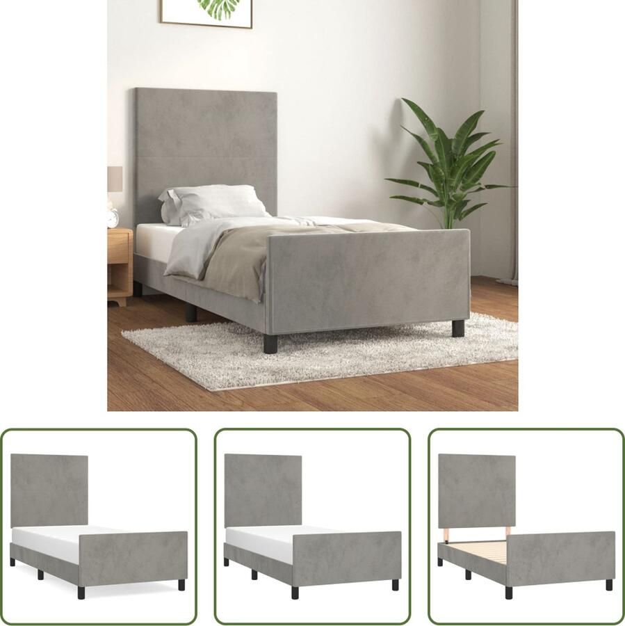 The Living Store Bedframe Lichtgrijs Fluwelen 203x103x118 128 cm Verstelbaar hoofdeinde Met multiplex lattenbodem Comfortabele ondersteuning Slaapcomfort Fluwele Bed Tweepersoon Bed Boxspring Frame Design Bed