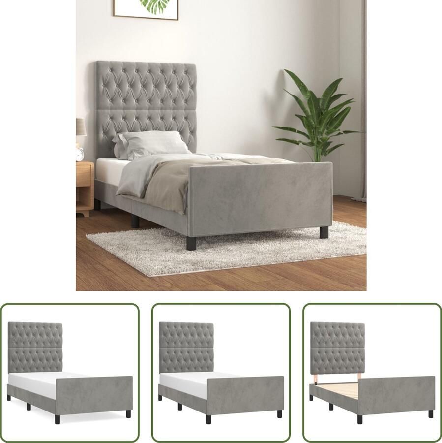 The Living Store Bedframe Light Grey 203 x 103 x 118 128 cm Adjustable Height Velvet Sturdy Legs Plywood Slats Comfortable Support Mattress Not Included Bedframe Tweepersoon Bed Velvet Bed Grijs Bed Slaapcomfort
