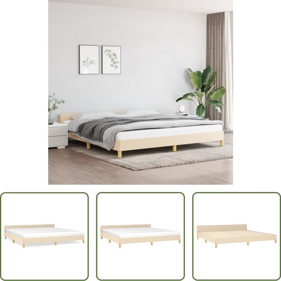 The Living Store Bedframe met hoofdeinde stof crèmekleurig 200x200 cm Bedframe Met Hoofdeinde Bedframes Met Hoofdeindes Bed Slaapmeubel Ledikant Bedbodem Tweepersoonsbed Bedden Slaapmeubels Slaapmeubelen Slaapmeubilair