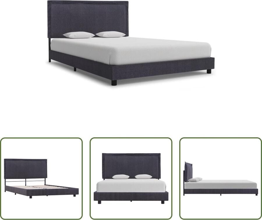 The Living Store Bedframe Luxe Donkergrijs 140 x 200 cm Gepoedercoat ijzer en MDF Donker Grijs Bedframe Slaapkamer Meubilair Tweepersoons Bed Metalen Bedframe Stoffen Bedheadboard