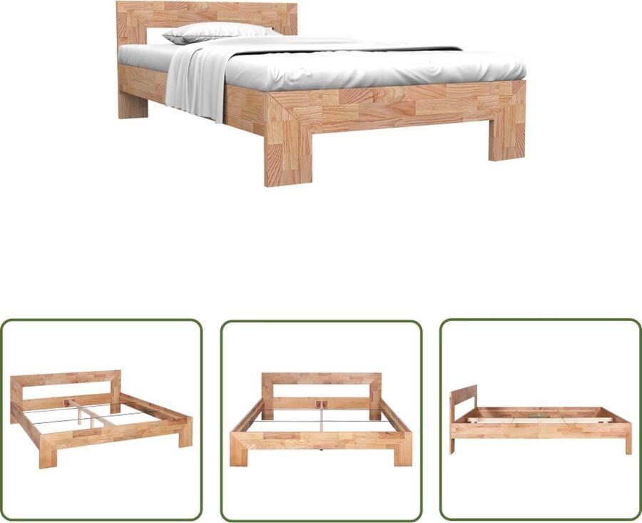 The Living Store Bedframe massief eikenhout 160x200 cm Massief Eikenhouten Bed Frame Rustieke Stijl Vintage Bed Tweepersoons Bed Eiken Hout Bed
