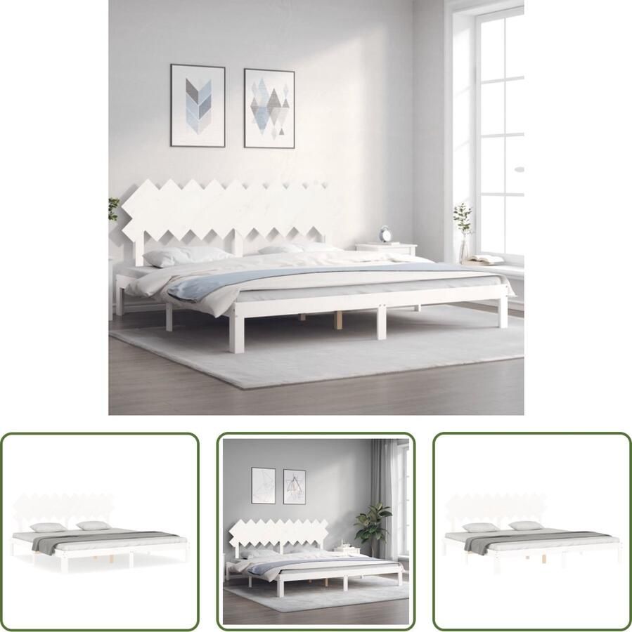 The Living Store Bedframe Massief Grenen Multiplex Lattenbodem Uitstekende Ondersteuning Wit 203.5 x 203.5 x 80.5 cm Massief Hout Bed Frame Tweepersoons Bed Wit Bed Grenenhout Bed Boxspring Bed