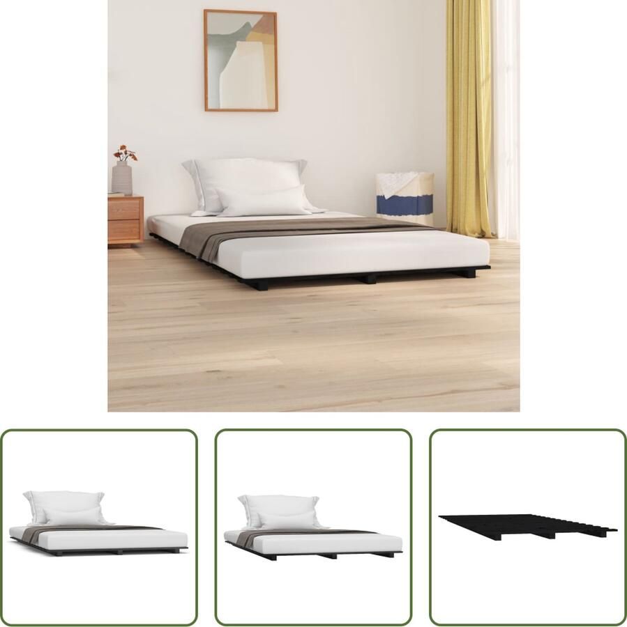 The Living Store Bedframe Massief grenenhout 120 x 200 cm Stabiel en rustiek Massief Hout Bedframe Houten Bed Frame Grenenhouten Bed Zwarte Bed