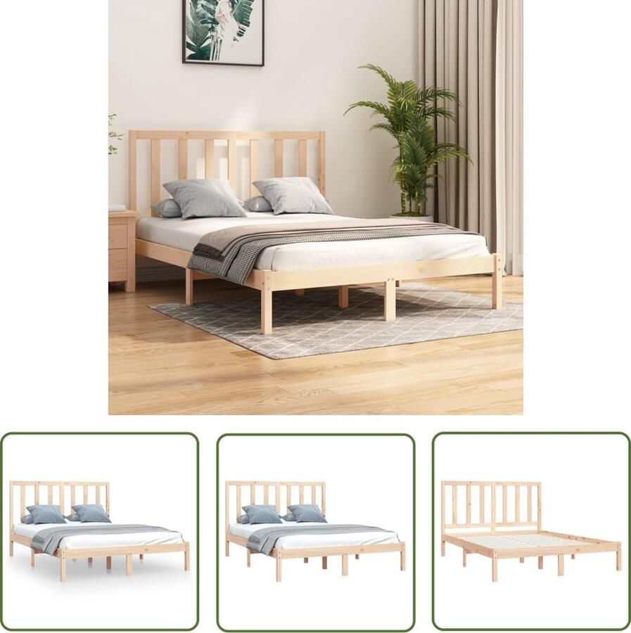 The Living Store Bedframe massief grenenhout 135x190 cm 4FT6 Double Bedframe Bedframes Bed Bedbodem Ledikant Bed Frame Massief Houten Bedframe Slaapmeubel Tweepersoonsbed Bedden Bedbodems - Foto 2